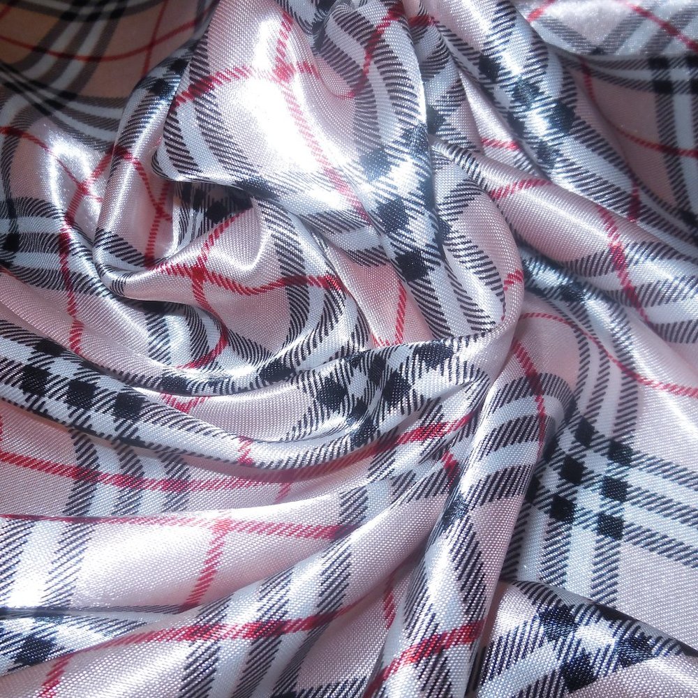 Scarf 19" Square Satin light pink - gray classic plaid print
